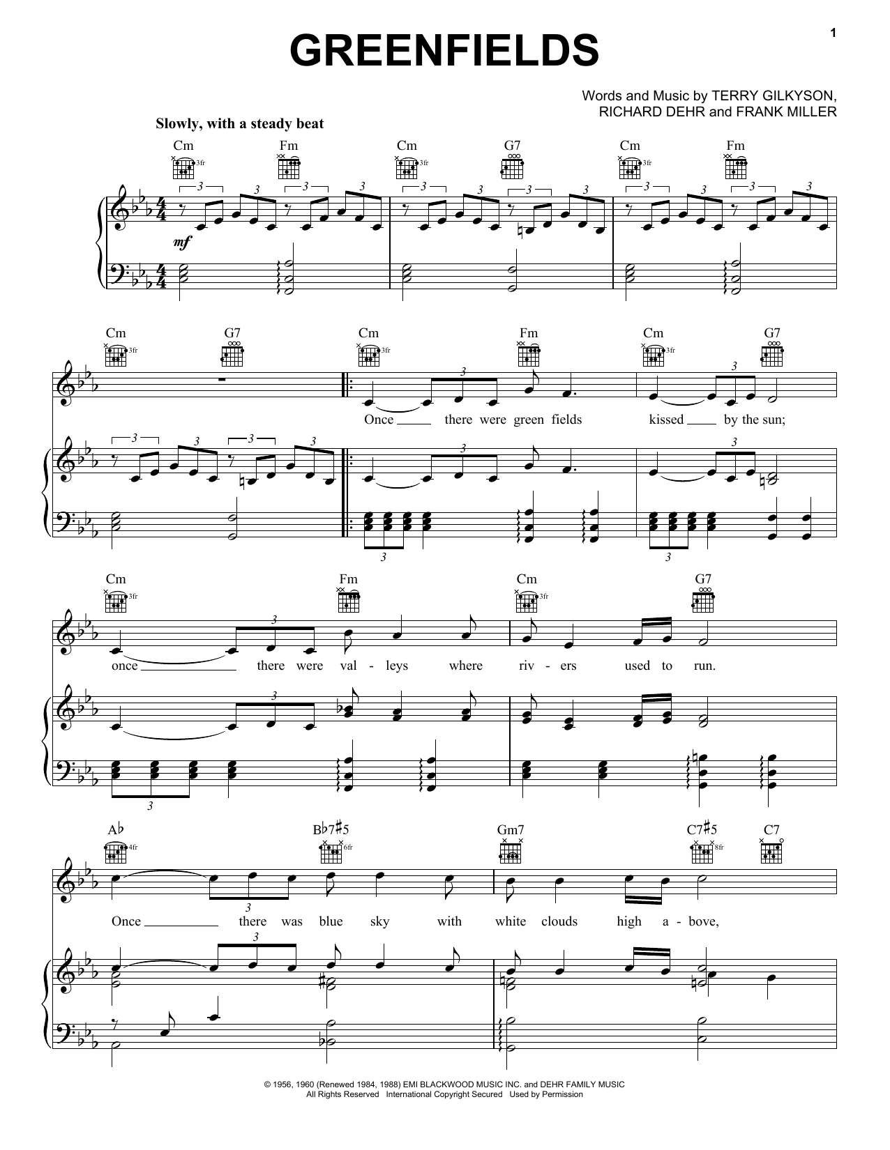 The Brothers Four Greenfields Sheet Music Notes & Chords for Melody Line, Lyrics & Chords - Download or Print PDF