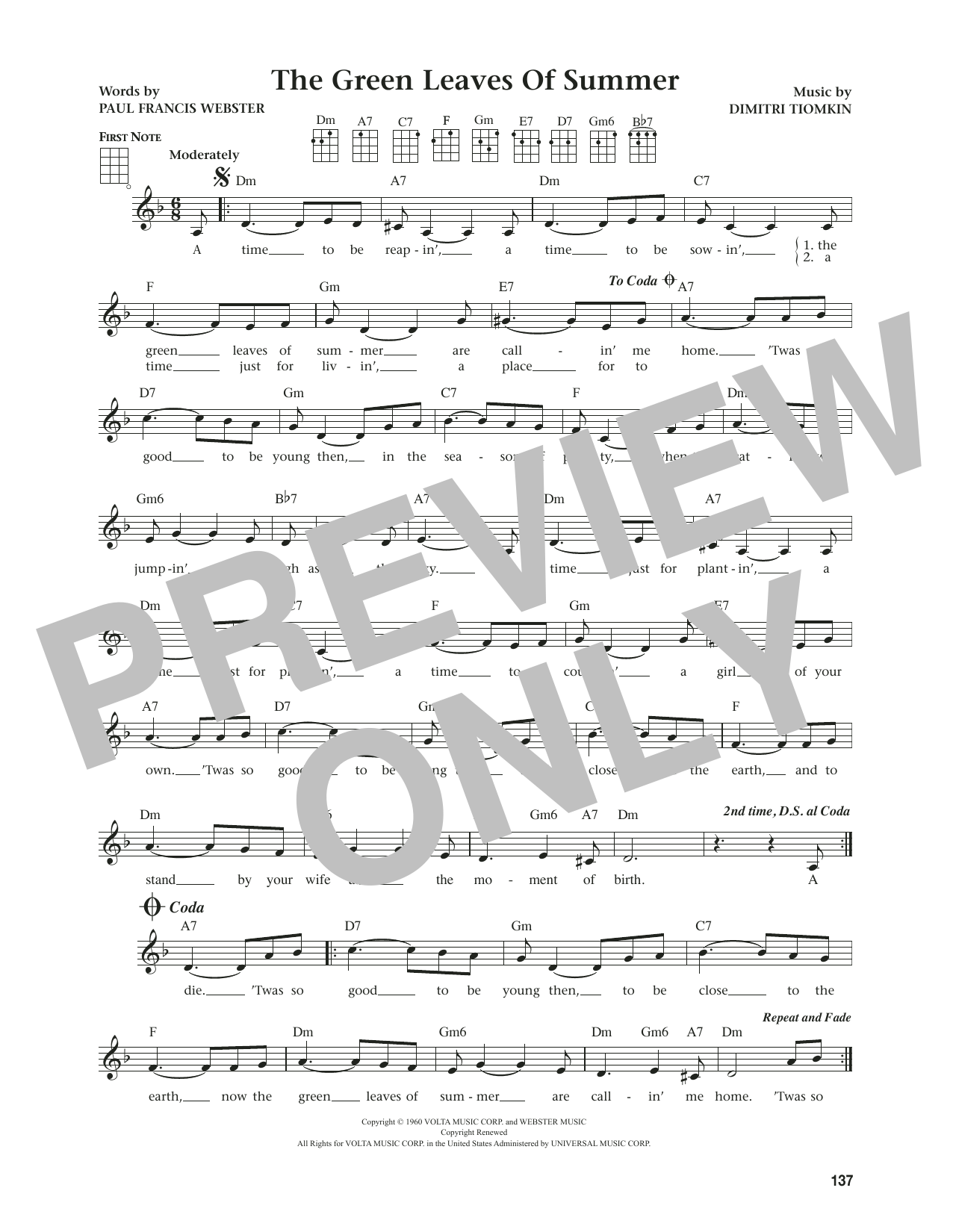 The Brothers Four The Green Leaves Of Summer (from The Daily Ukulele) (arr. Jim Beloff) Sheet Music Notes & Chords for Ukulele - Download or Print PDF