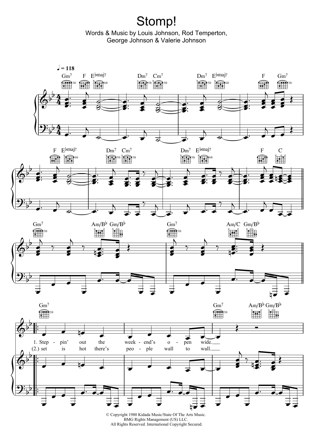 The Brothers Johnson Stomp! Sheet Music Notes & Chords for Piano, Vocal & Guitar (Right-Hand Melody) - Download or Print PDF