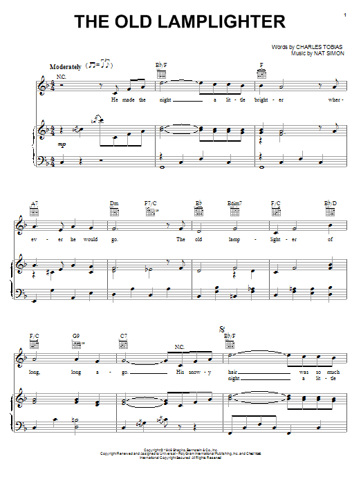 The Browns The Old Lamplighter Sheet Music Notes & Chords for Piano, Vocal & Guitar (Right-Hand Melody) - Download or Print PDF