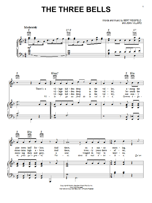 The Browns The Three Bells Sheet Music Notes & Chords for Lyrics & Chords - Download or Print PDF
