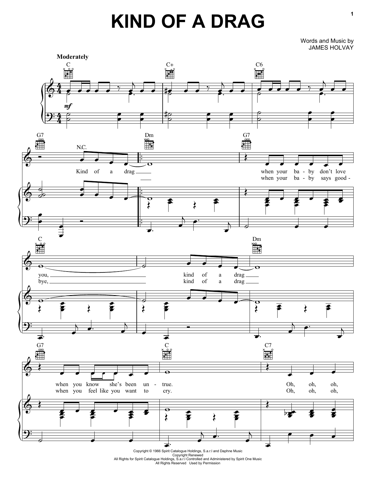 The Buckinghams Kind Of A Drag Sheet Music Notes & Chords for Piano, Vocal & Guitar Chords (Right-Hand Melody) - Download or Print PDF