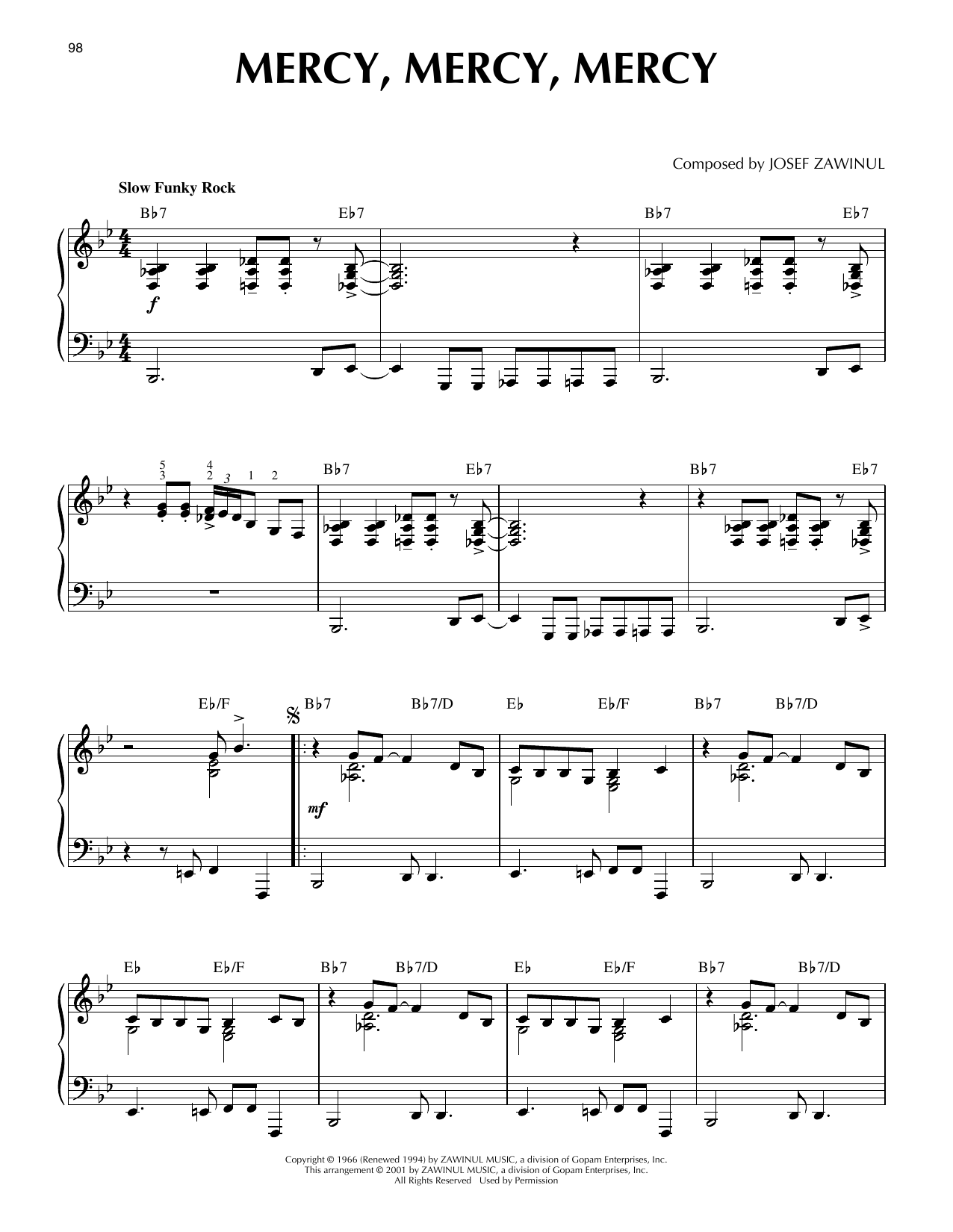 The Buckinghams Mercy, Mercy, Mercy (arr. Brent Edstrom) [Jazz version] Sheet Music Notes & Chords for Piano Solo - Download or Print PDF