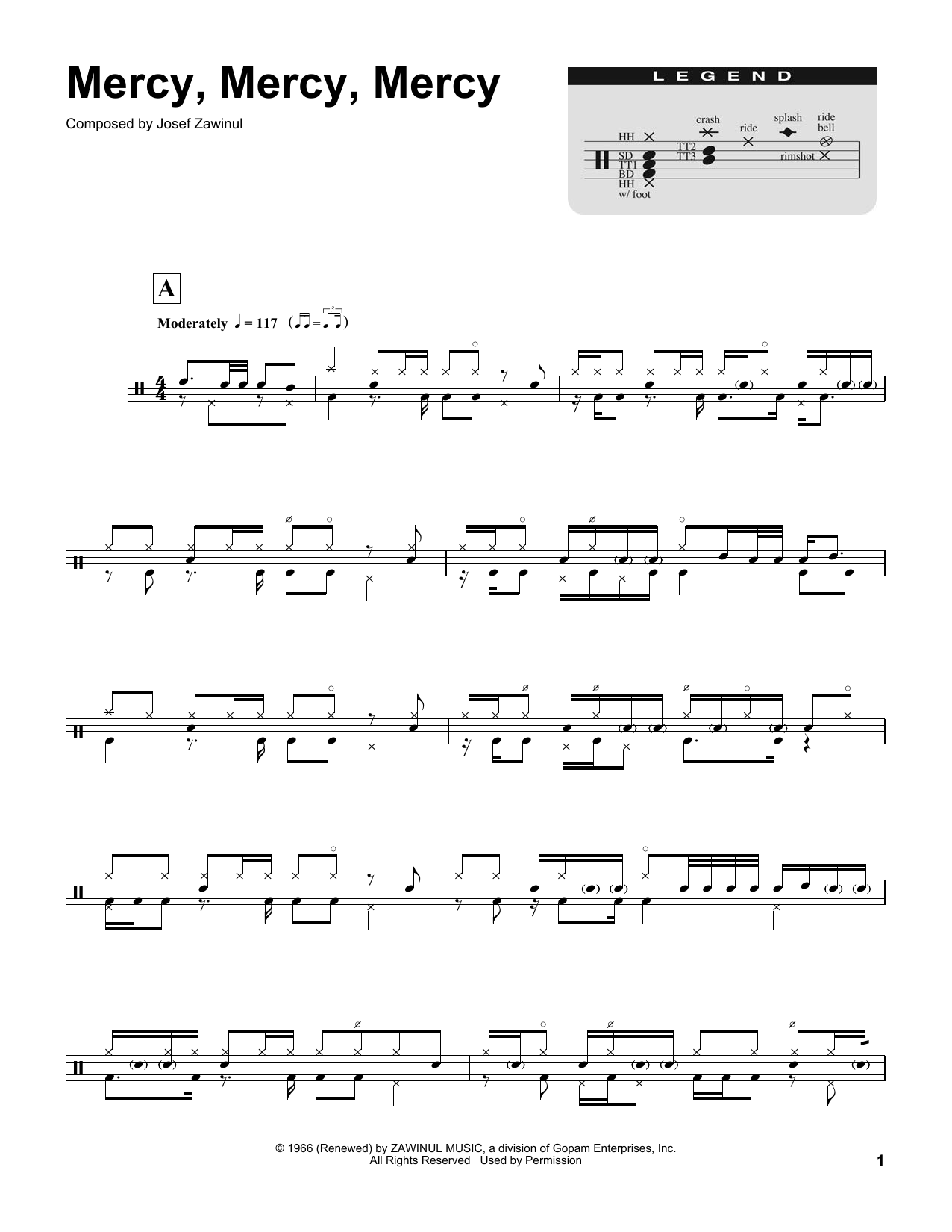 The Buckinghams Mercy, Mercy, Mercy Sheet Music Notes & Chords for Drums Transcription - Download or Print PDF