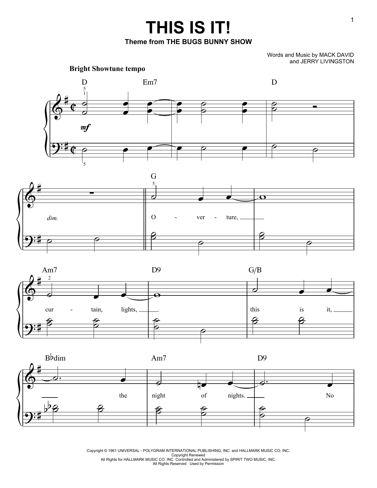 The Bugs Bunny Show This Is It Sheet Music Notes & Chords for Piano, Vocal & Guitar (Right-Hand Melody) - Download or Print PDF