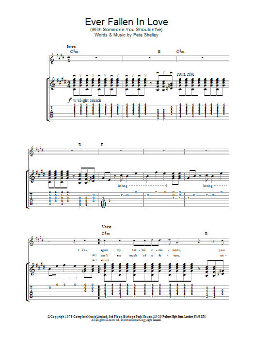 The Buzzcocks Ever Fallen In Love Sheet Music Notes & Chords for Guitar Tab - Download or Print PDF
