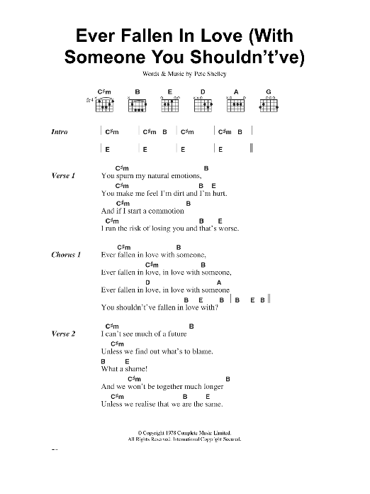 The Buzzcocks Ever Fallen In Love (With Someone You Shouldn't've) Sheet Music Notes & Chords for Lyrics & Chords - Download or Print PDF