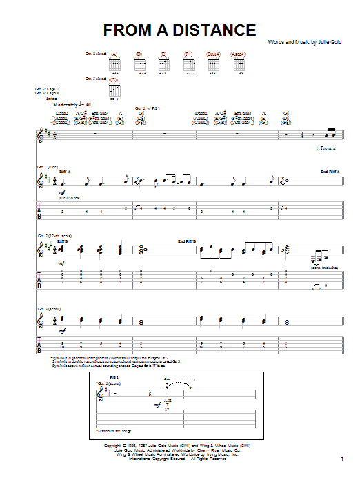 The Byrds From A Distance Sheet Music Notes & Chords for Guitar Tab - Download or Print PDF