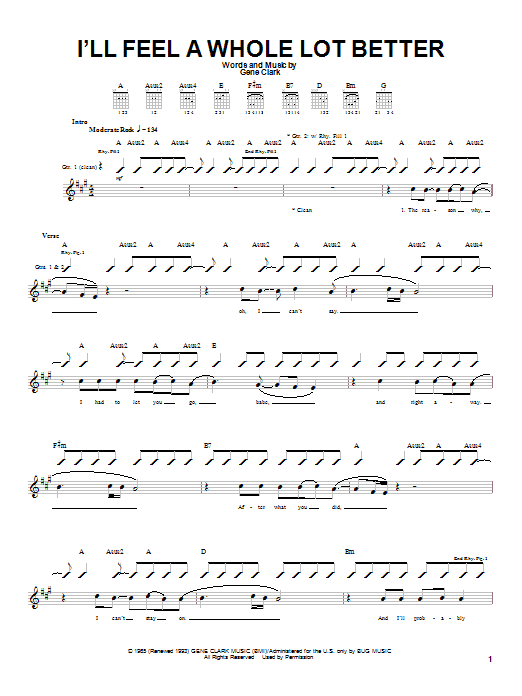 The Byrds I'll Feel A Whole Lot Better Sheet Music Notes & Chords for Guitar Tab - Download or Print PDF