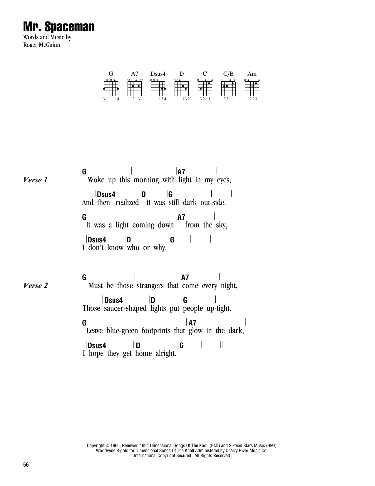 The Byrds Mr. Spaceman Sheet Music Notes & Chords for Lyrics & Chords - Download or Print PDF