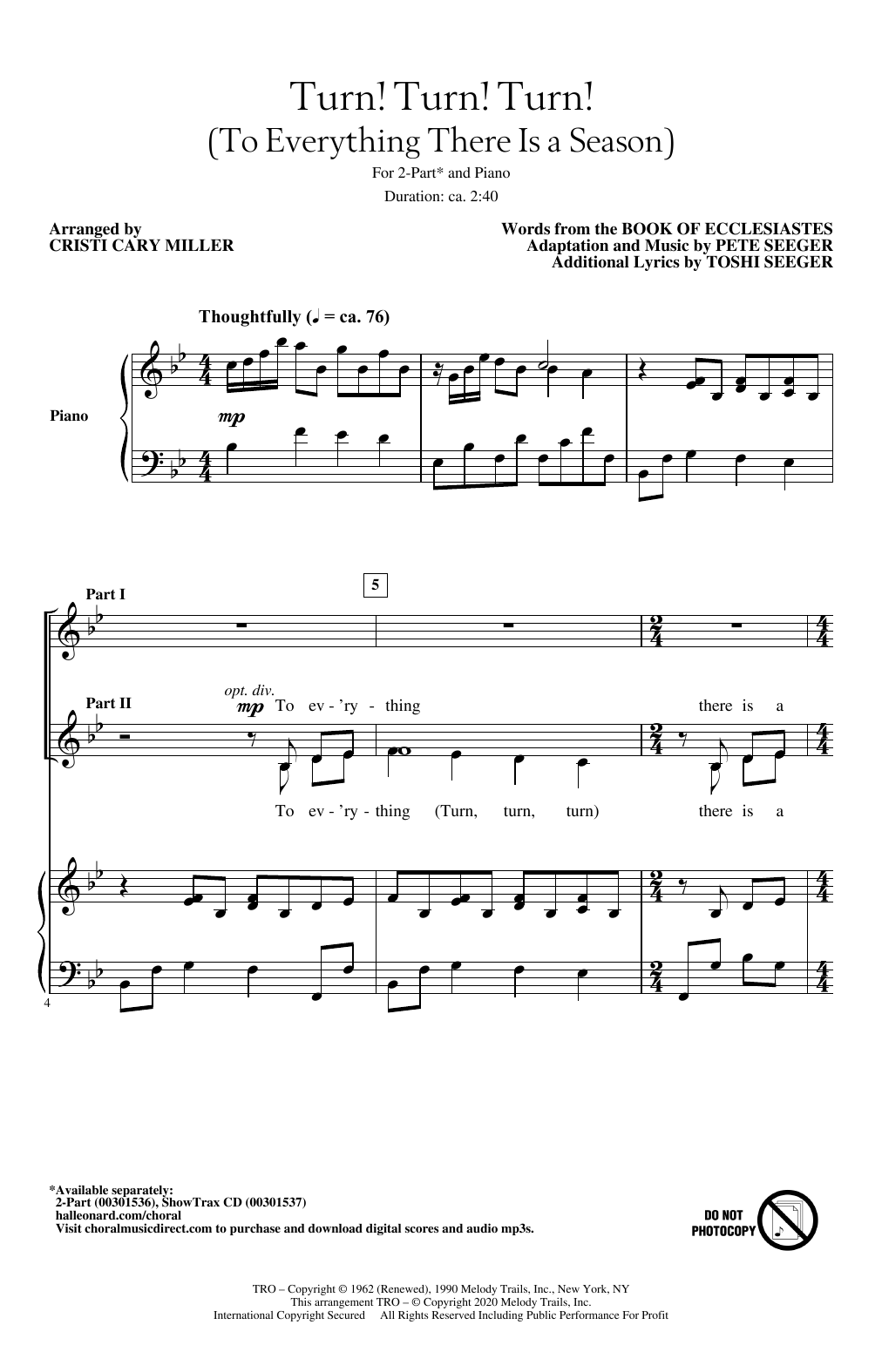 The Byrds Turn! Turn! Turn! (To Everything There Is A Season) (arr. Cristi Cary Miller) Sheet Music Notes & Chords for 2-Part Choir - Download or Print PDF