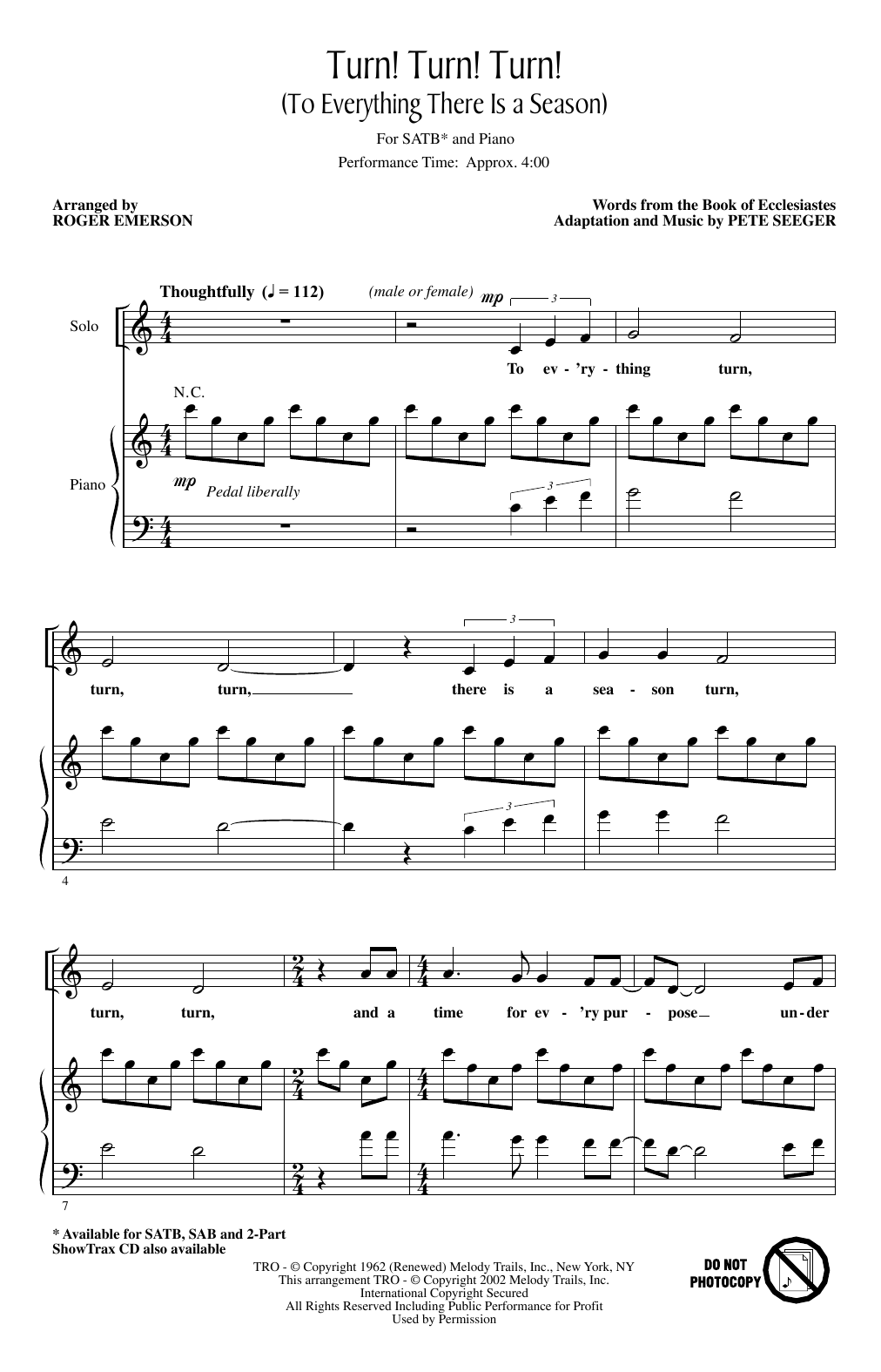 The Byrds Turn! Turn! Turn! (To Everything There Is A Season) (arr. Roger Emerson) Sheet Music Notes & Chords for SAB Choir - Download or Print PDF