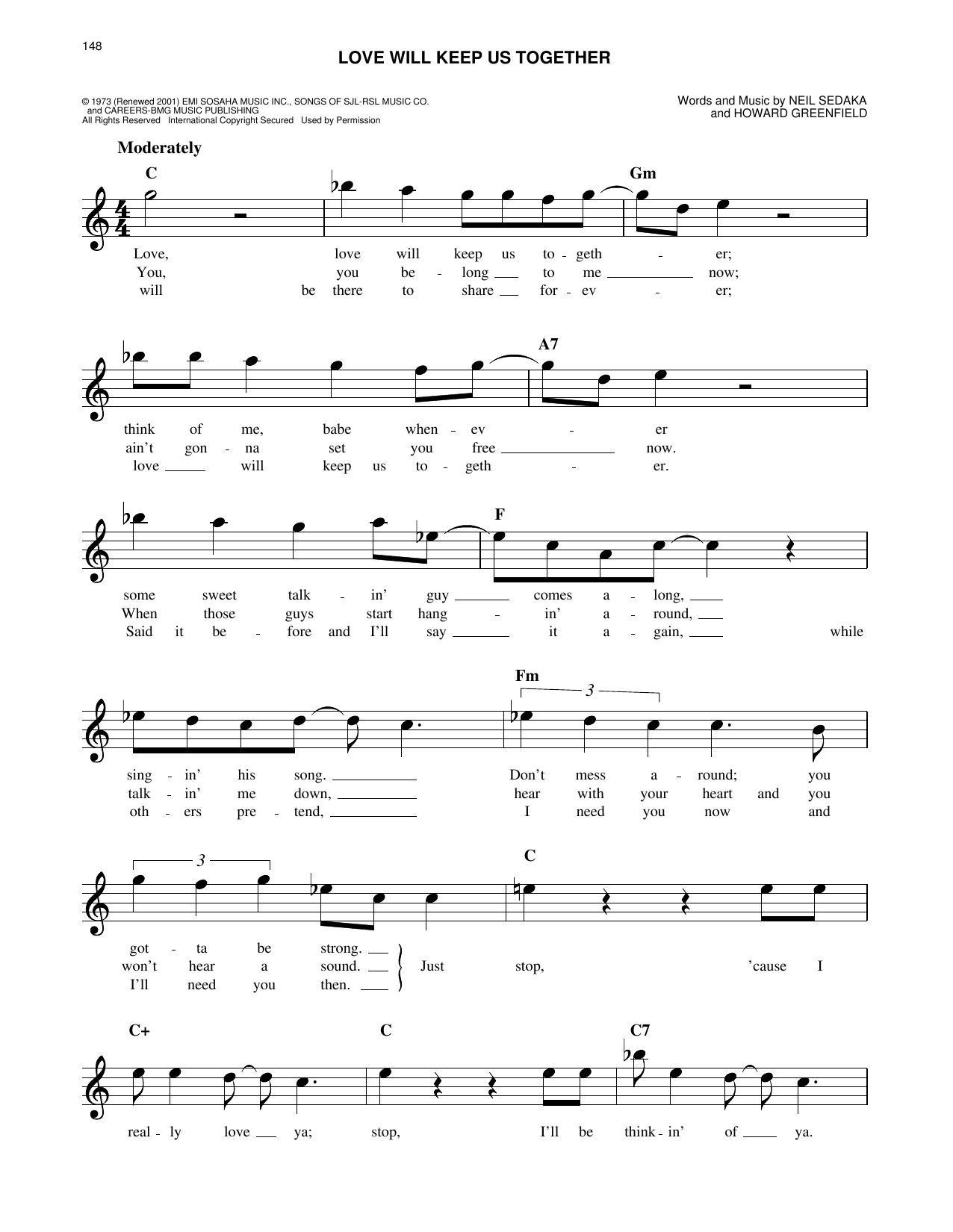 The Captain & Tennille Love Will Keep Us Together Sheet Music Notes & Chords for Easy Lead Sheet / Fake Book - Download or Print PDF