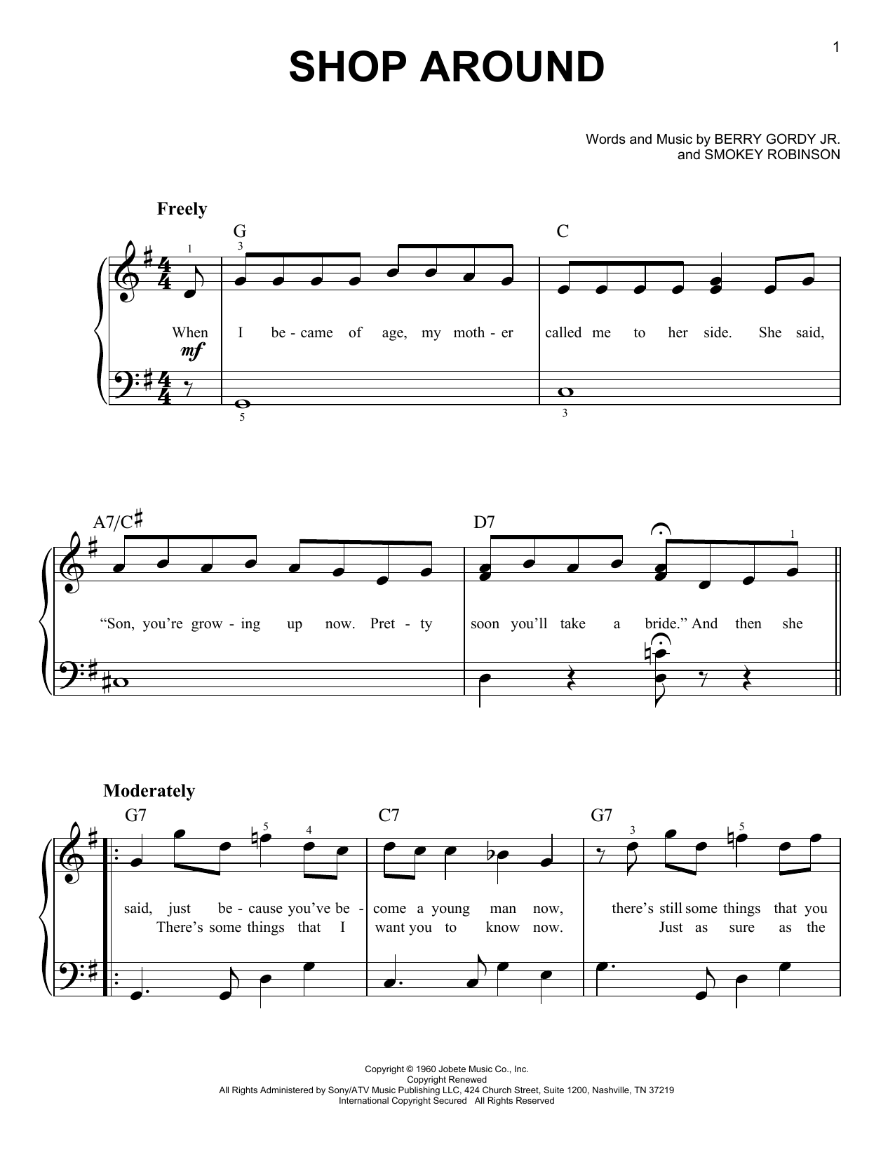 The Captain & Tennille Shop Around Sheet Music Notes & Chords for Easy Piano - Download or Print PDF