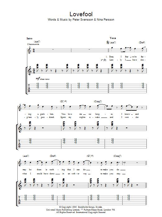 The Cardigans Lovefool Sheet Music Notes & Chords for Flute - Download or Print PDF