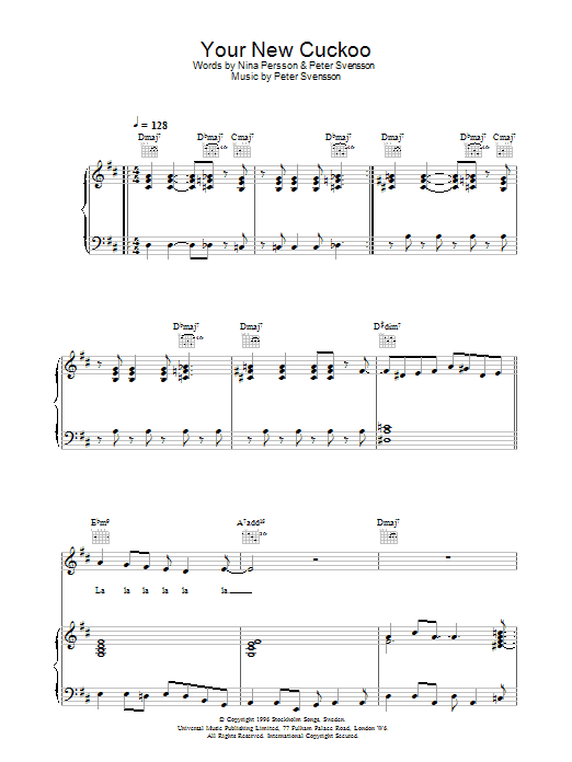 The Cardigans Your New Cuckoo Sheet Music Notes & Chords for Piano, Vocal & Guitar - Download or Print PDF