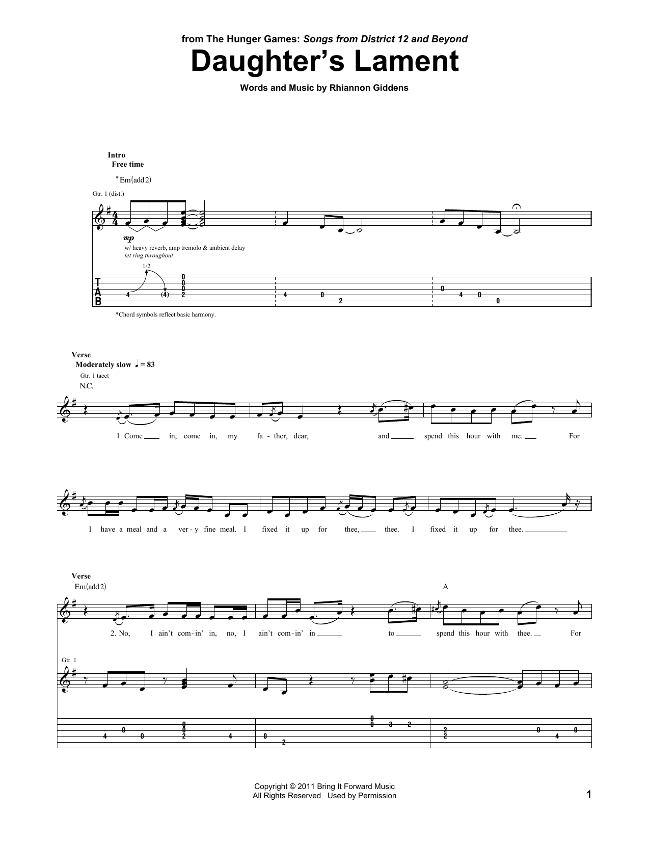The Carolina Chocolate Drops Daughter's Lament Sheet Music Notes & Chords for Piano, Vocal & Guitar (Right-Hand Melody) - Download or Print PDF