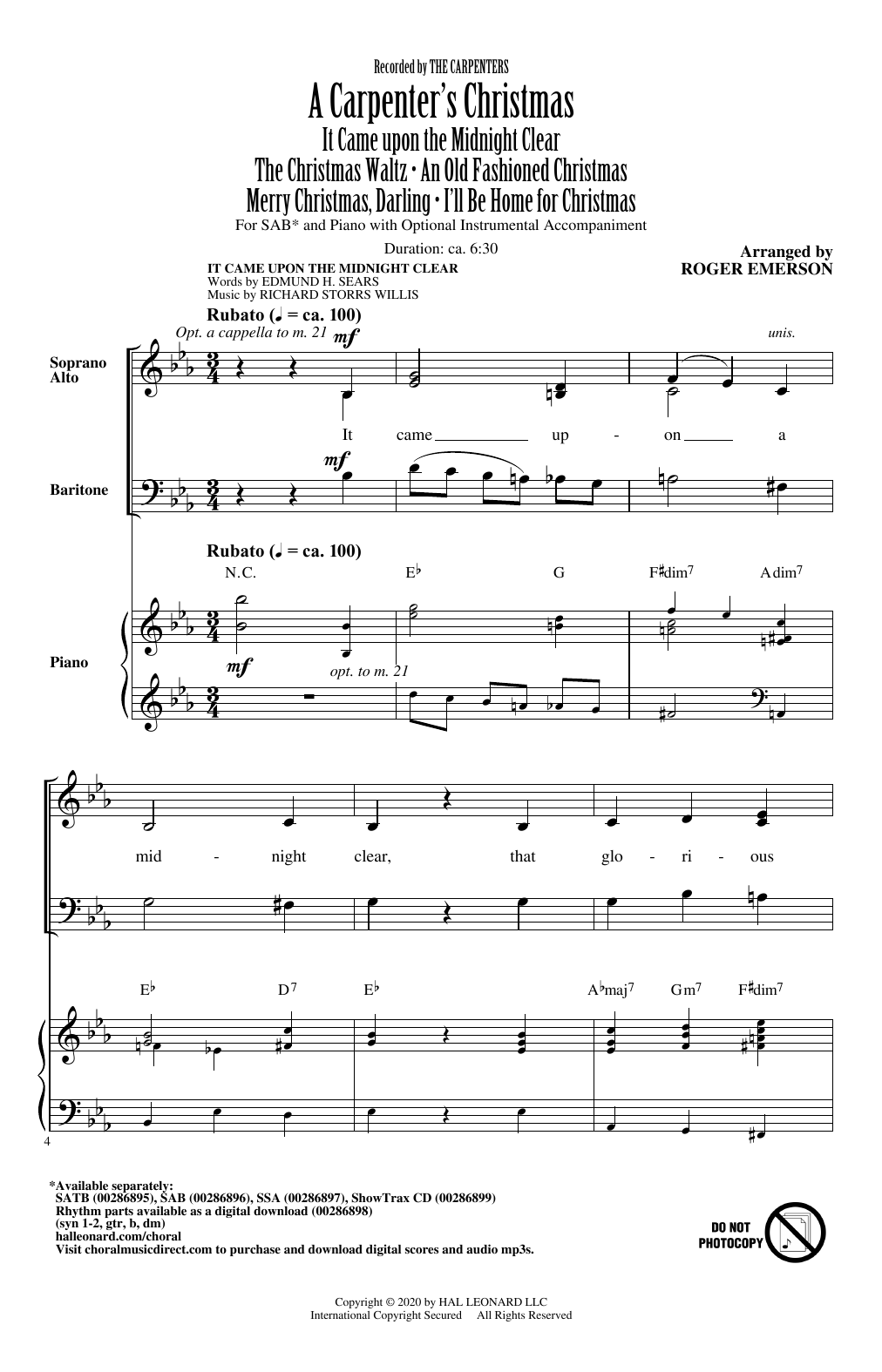 The Carpenters A Carpenter's Christmas (arr. Roger Emerson) Sheet Music Notes & Chords for SSA Choir - Download or Print PDF