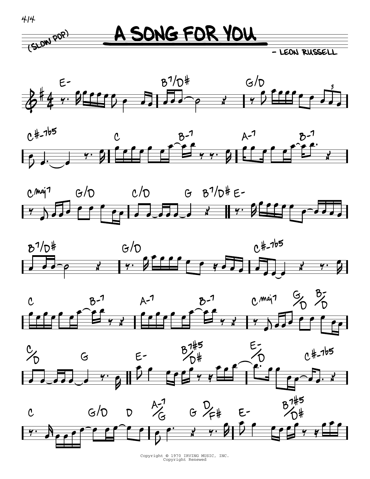 The Carpenters A Song For You Sheet Music Notes & Chords for Real Book – Melody & Chords - Download or Print PDF
