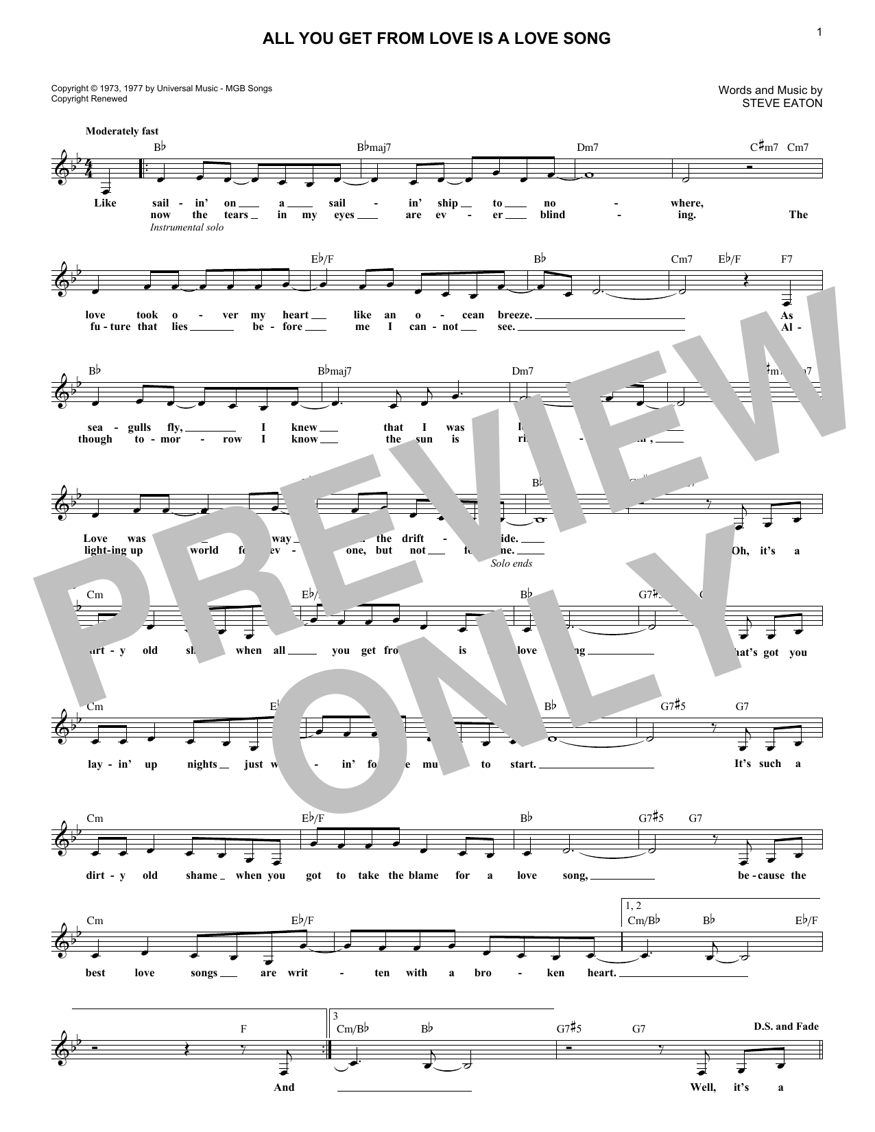 Carpenters All You Get From Love Is A Love Song Sheet Music Notes & Chords for Melody Line, Lyrics & Chords - Download or Print PDF