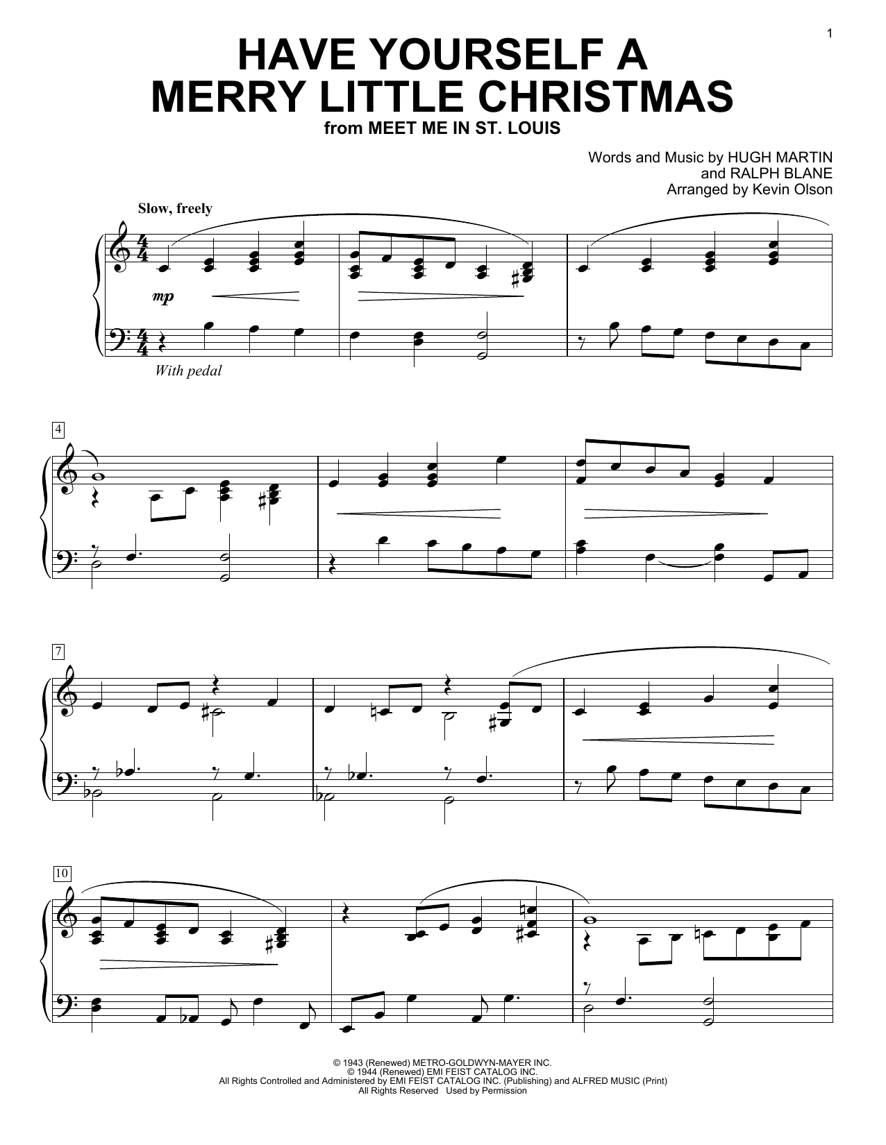 The Carpenters Have Yourself A Merry Little Christmas (arr. Kevin Olson) Sheet Music Notes & Chords for Easy Piano Solo - Download or Print PDF