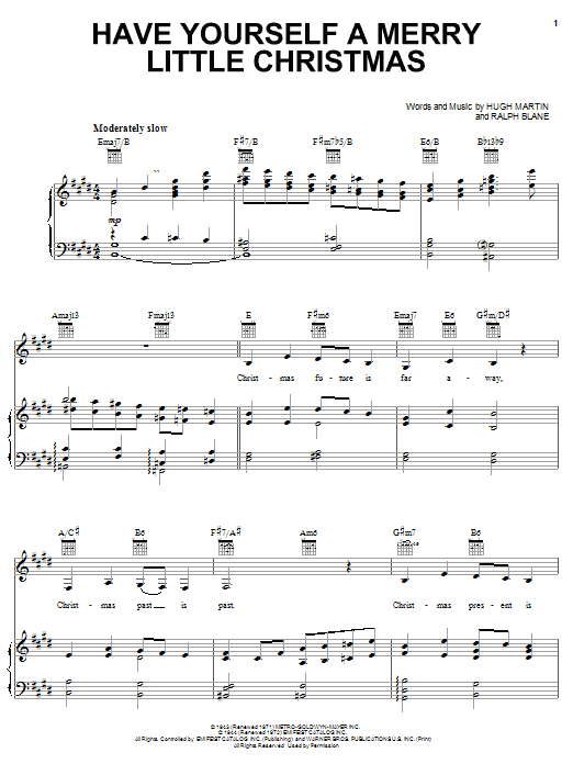 Carpenters Have Yourself A Merry Little Christmas Sheet Music Notes & Chords for Piano, Vocal & Guitar (Right-Hand Melody) - Download or Print PDF
