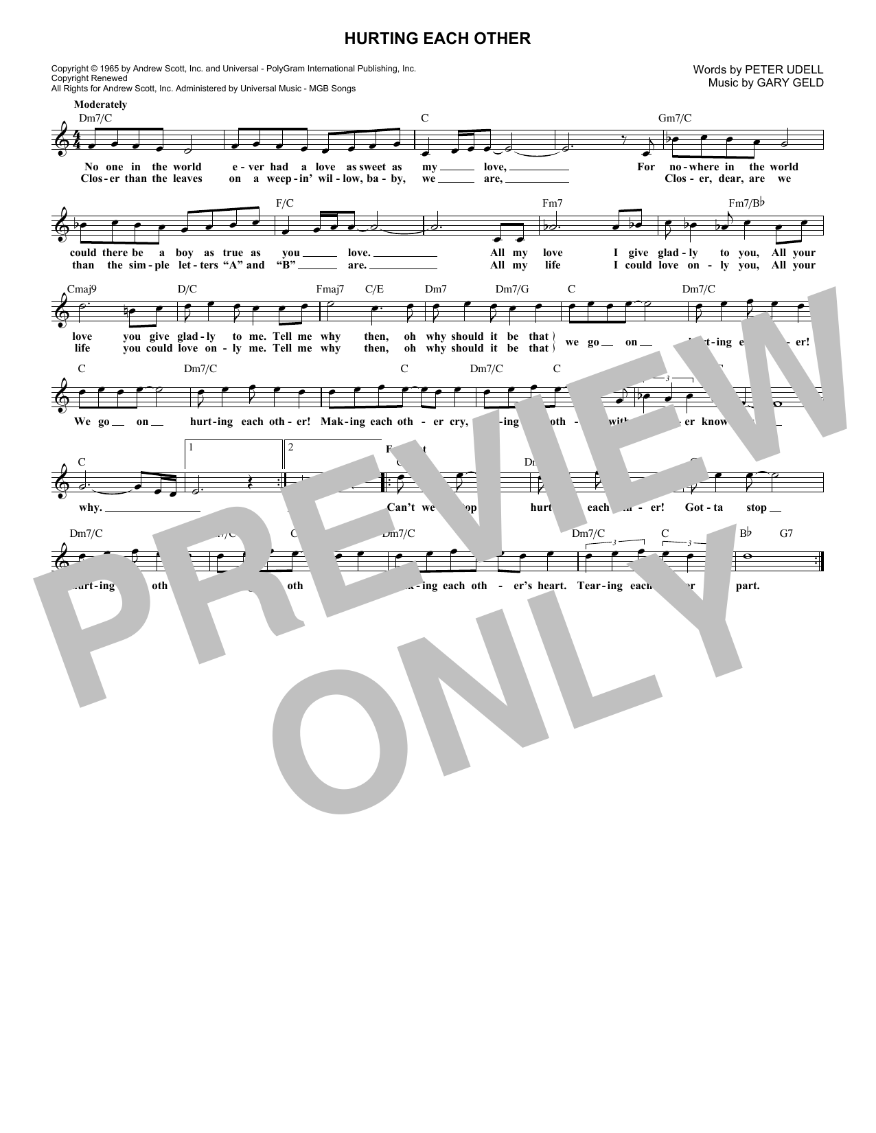 Carpenters Hurting Each Other Sheet Music Notes & Chords for Melody Line, Lyrics & Chords - Download or Print PDF