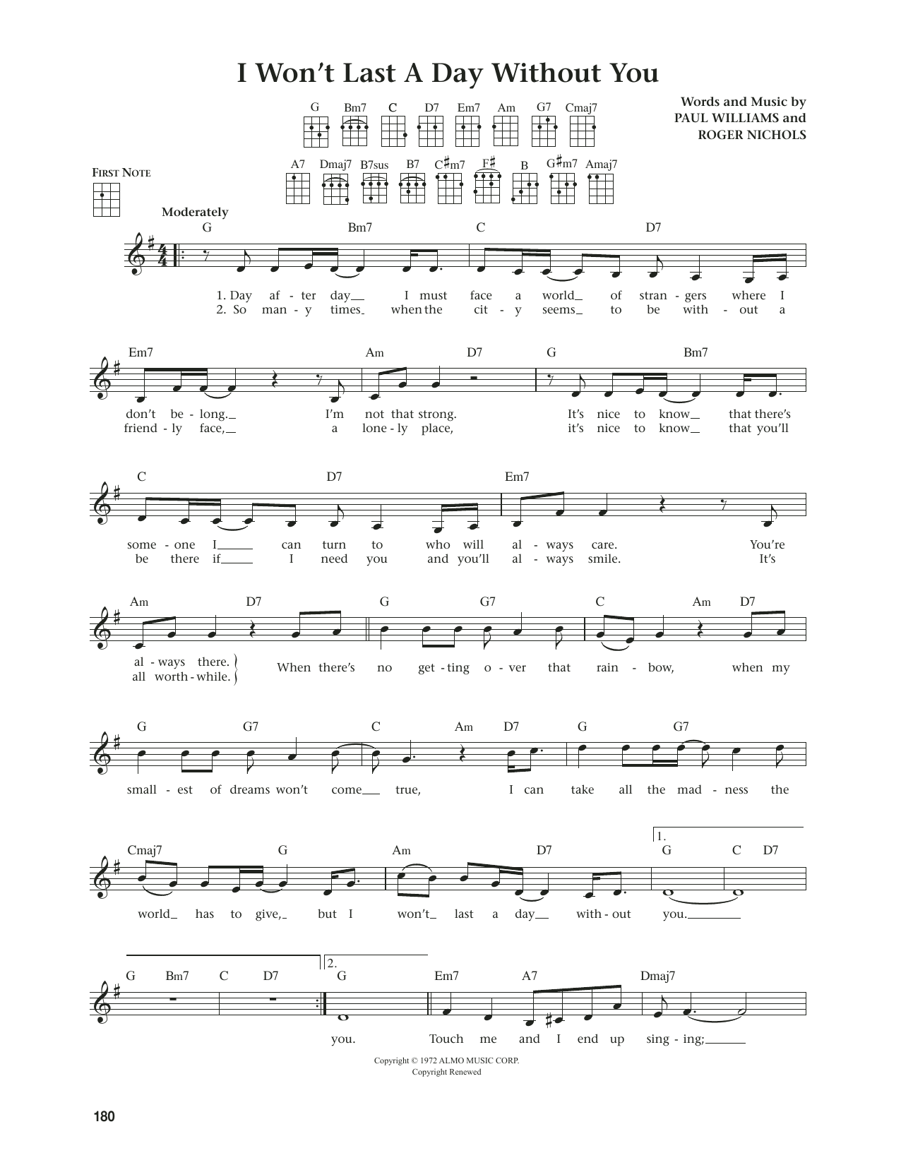 The Carpenters I Won't Last A Day Without You (from The Daily Ukulele) (arr. Jim Beloff) Sheet Music Notes & Chords for Ukulele - Download or Print PDF