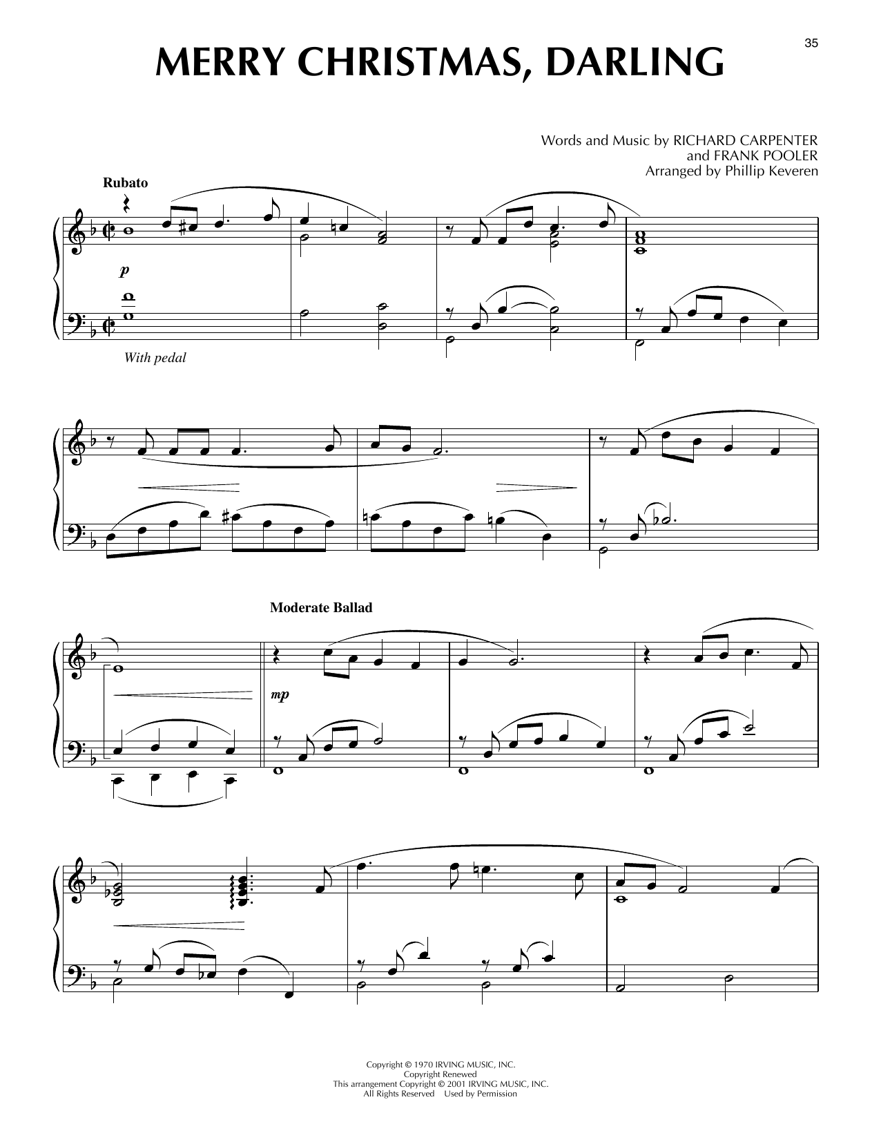 The Carpenters Merry Christmas, Darling [Jazz version] (arr. Phillip Keveren) Sheet Music Notes & Chords for Piano Solo - Download or Print PDF