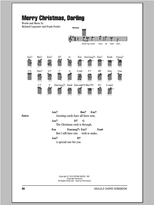 The Carpenters Merry Christmas, Darling Sheet Music Notes & Chords for Easy Guitar Tab - Download or Print PDF