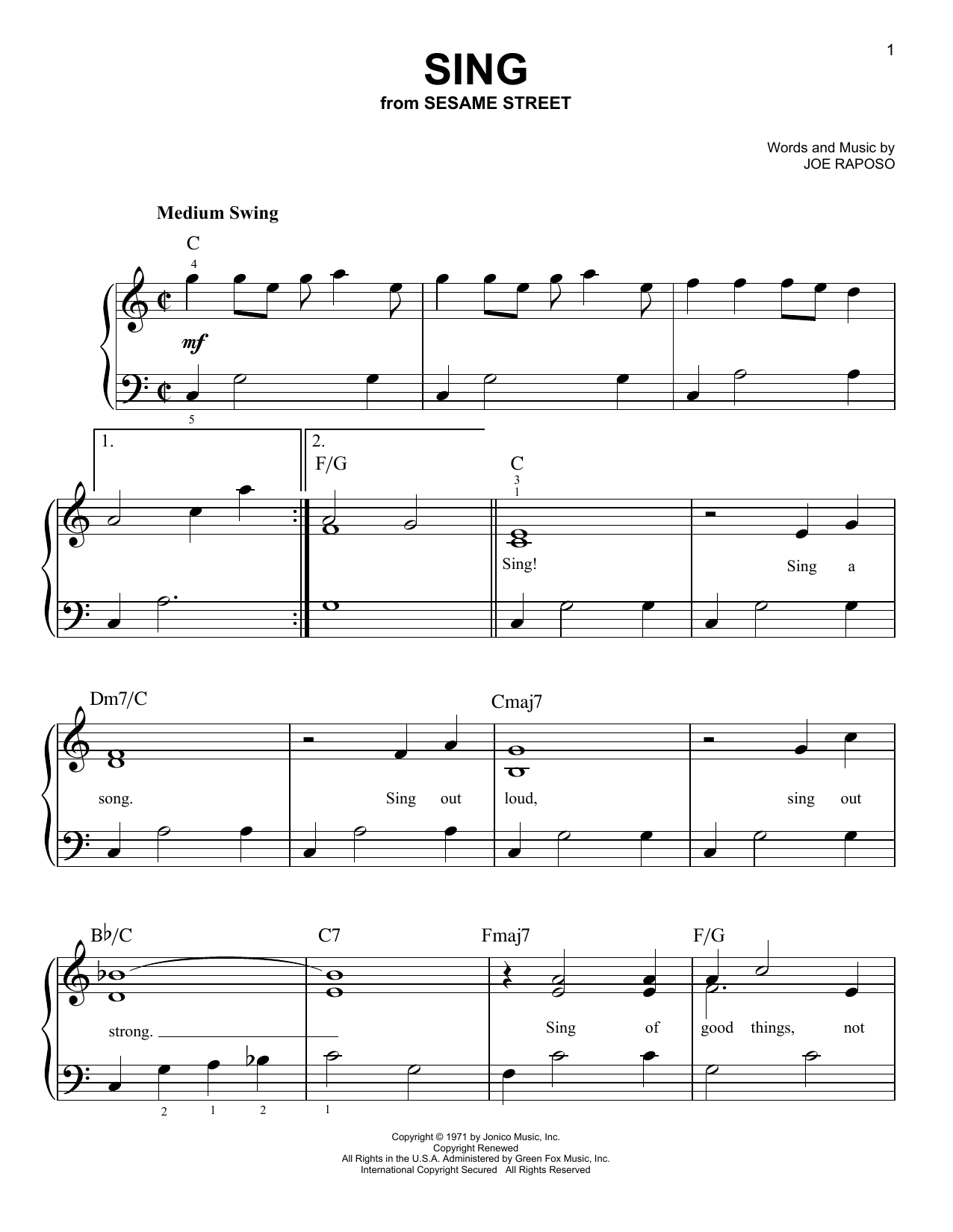 Carpenters Sing Sheet Music Notes & Chords for Piano (Big Notes) - Download or Print PDF