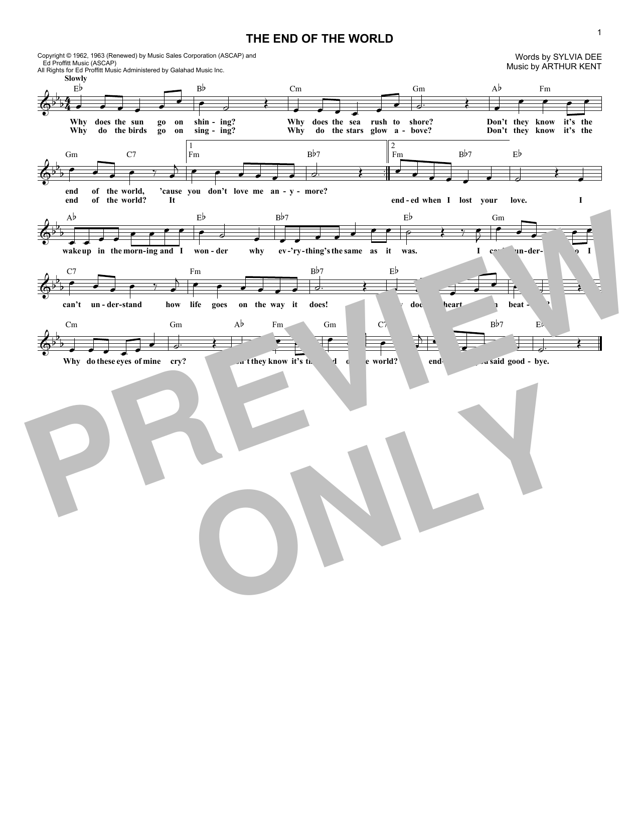 Carpenters The End Of The World Sheet Music Notes & Chords for Melody Line, Lyrics & Chords - Download or Print PDF