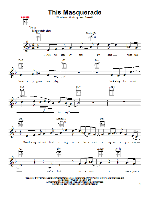 Carpenters This Masquerade Sheet Music Notes & Chords for Ukulele - Download or Print PDF