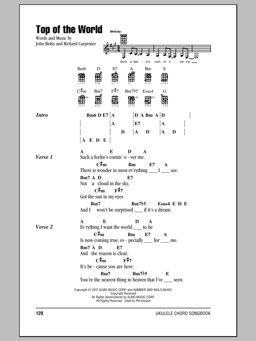 The Carpenters Top Of The World Sheet Music Notes & Chords for Super Easy Piano - Download or Print PDF