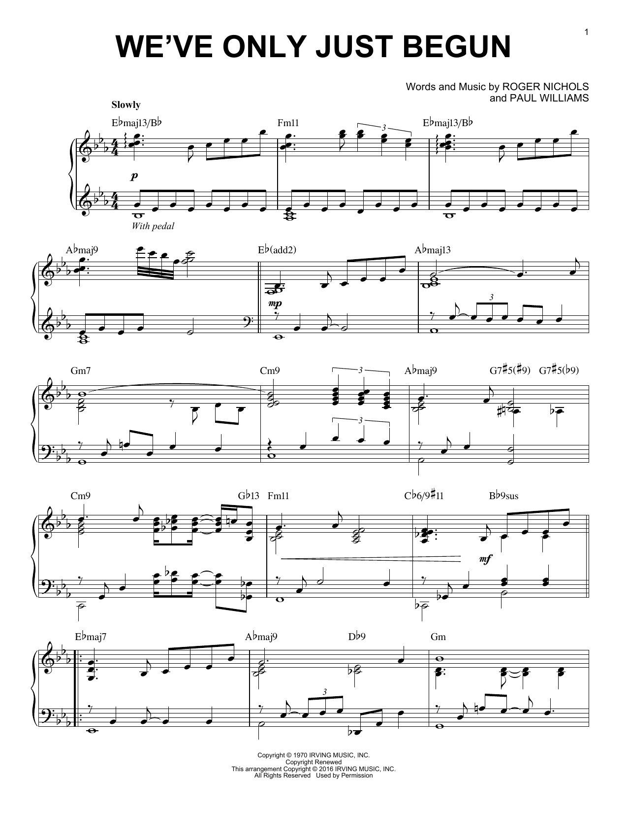 The Carpenters We've Only Just Begun [Jazz version] (arr. Brent Edstrom) Sheet Music Notes & Chords for Piano - Download or Print PDF