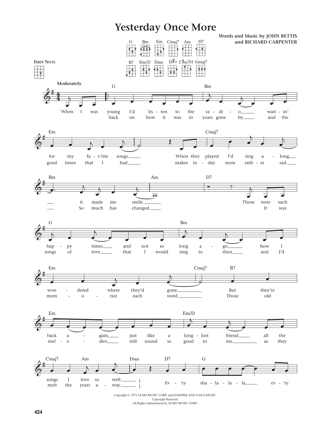 The Carpenters Yesterday Once More (from The Daily Ukulele) (arr. Jim Beloff) Sheet Music Notes & Chords for Ukulele - Download or Print PDF