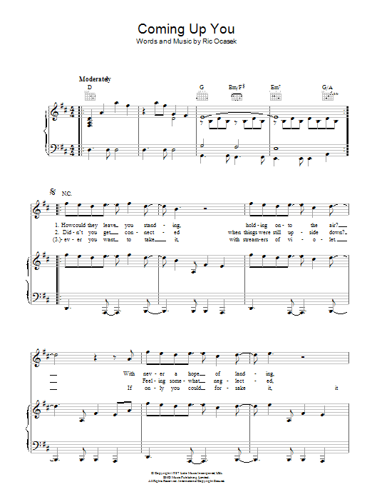 The Cars Coming Up You Sheet Music Notes & Chords for Piano, Vocal & Guitar (Right-Hand Melody) - Download or Print PDF