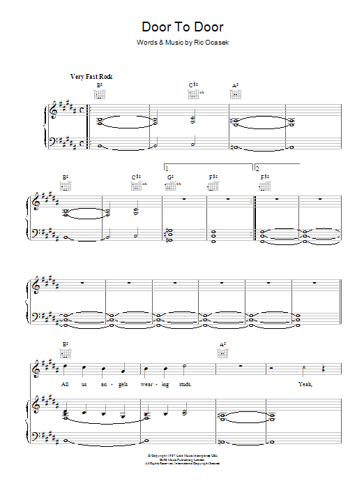 The Cars Door To Door Sheet Music Notes & Chords for Piano, Vocal & Guitar (Right-Hand Melody) - Download or Print PDF