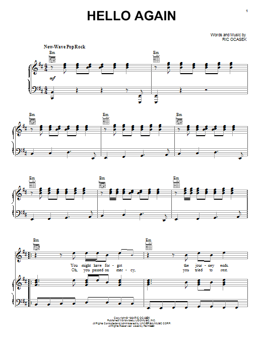 The Cars Hello Again Sheet Music Notes & Chords for Guitar Tab - Download or Print PDF