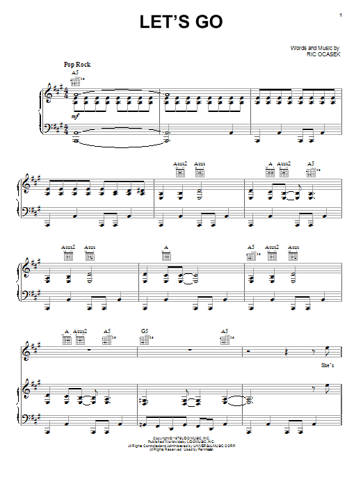 The Cars Let's Go Sheet Music Notes & Chords for Piano, Vocal & Guitar - Download or Print PDF