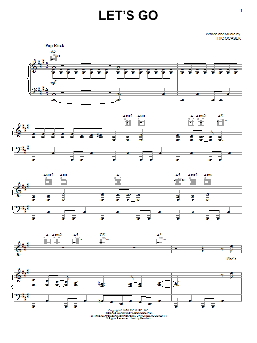 The Cars Let's Go Sheet Music Notes & Chords for Guitar Tab - Download or Print PDF