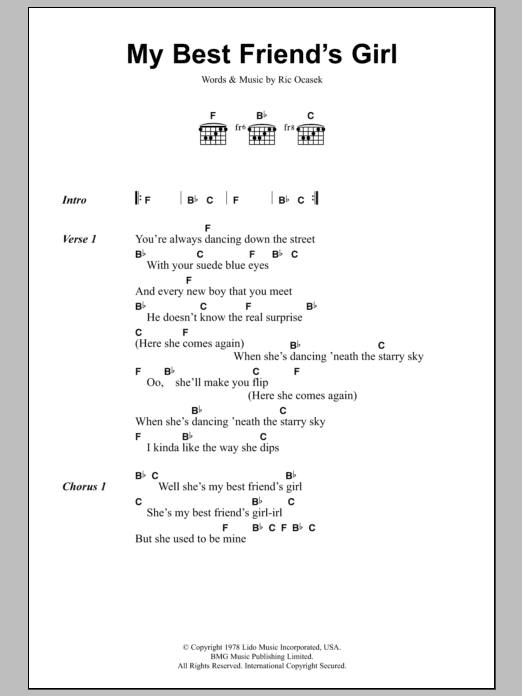 The Cars My Best Friend's Girl Sheet Music Notes & Chords for Piano, Vocal & Guitar (Right-Hand Melody) - Download or Print PDF