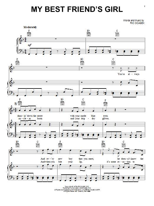 The Cars My Best Friend's Girl Sheet Music Notes & Chords for Lyrics & Chords - Download or Print PDF