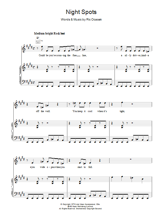 The Cars Night Spots Sheet Music Notes & Chords for Piano, Vocal & Guitar - Download or Print PDF