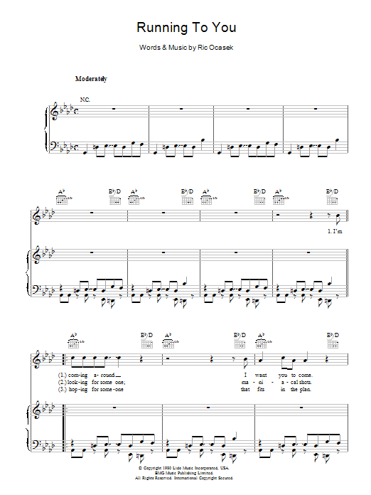 The Cars Running To You Sheet Music Notes & Chords for Piano, Vocal & Guitar - Download or Print PDF