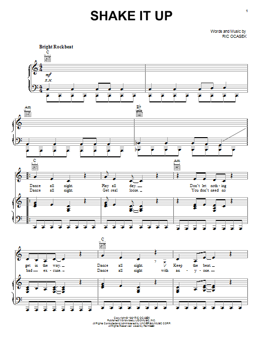 The Cars Shake It Up Sheet Music Notes & Chords for Piano, Vocal & Guitar (Right-Hand Melody) - Download or Print PDF