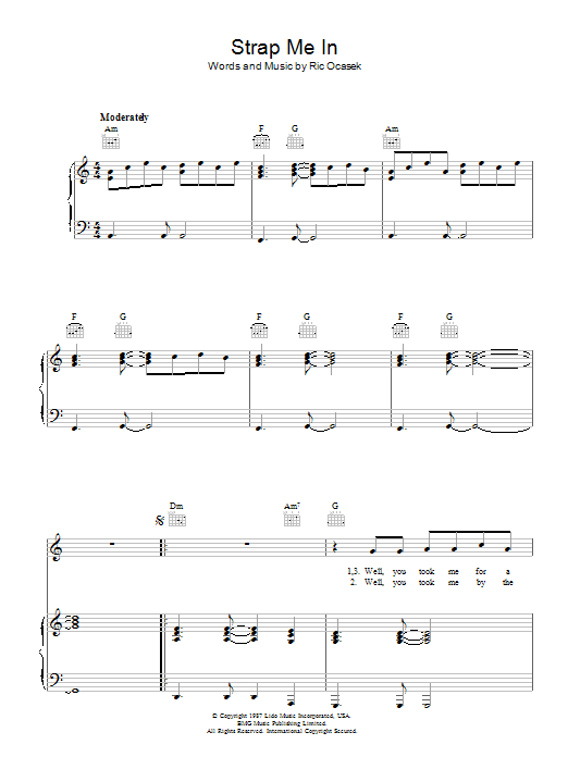 The Cars Strap Me In Sheet Music Notes & Chords for Piano, Vocal & Guitar (Right-Hand Melody) - Download or Print PDF