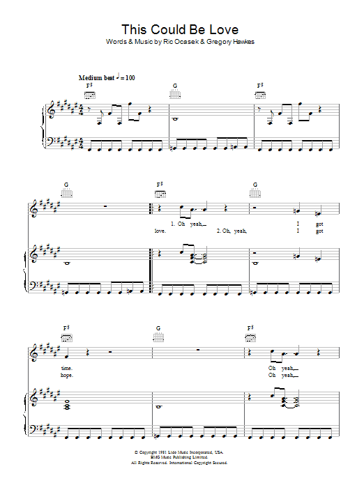 The Cars This Could Be Love Sheet Music Notes & Chords for Piano, Vocal & Guitar (Right-Hand Melody) - Download or Print PDF