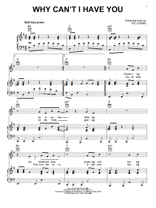 The Cars Why Can't I Have You Sheet Music Notes & Chords for Piano, Vocal & Guitar - Download or Print PDF