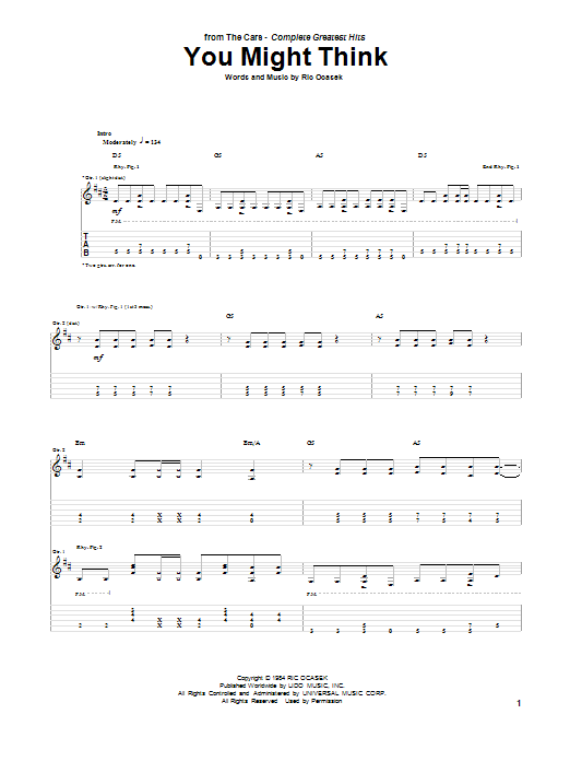 The Cars You Might Think Sheet Music Notes & Chords for Guitar Tab - Download or Print PDF